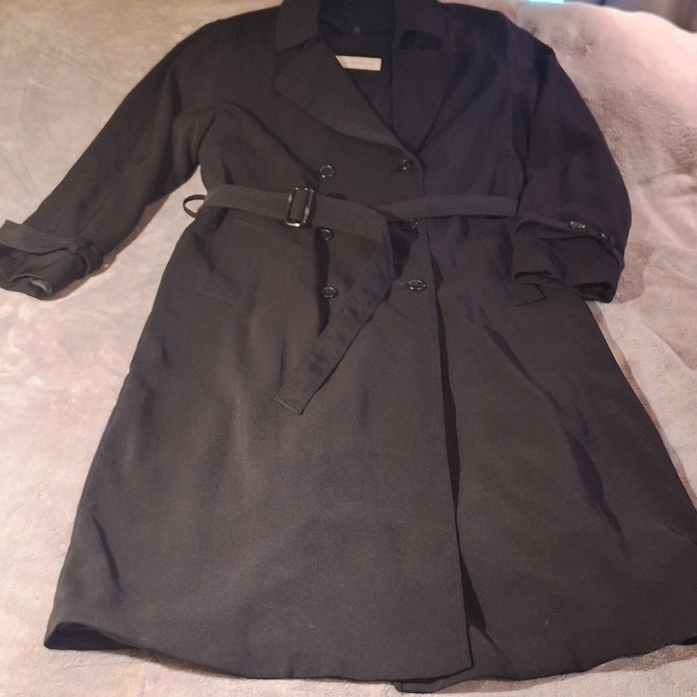 Liz Claiborne Women's Size 12 Black Removeable Liner Full Length Trench Coat